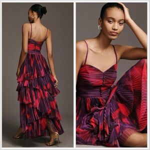 Hutch Akila Sweetheart Pleated Tiered Prom Formal Gown Maxi Purple Women…